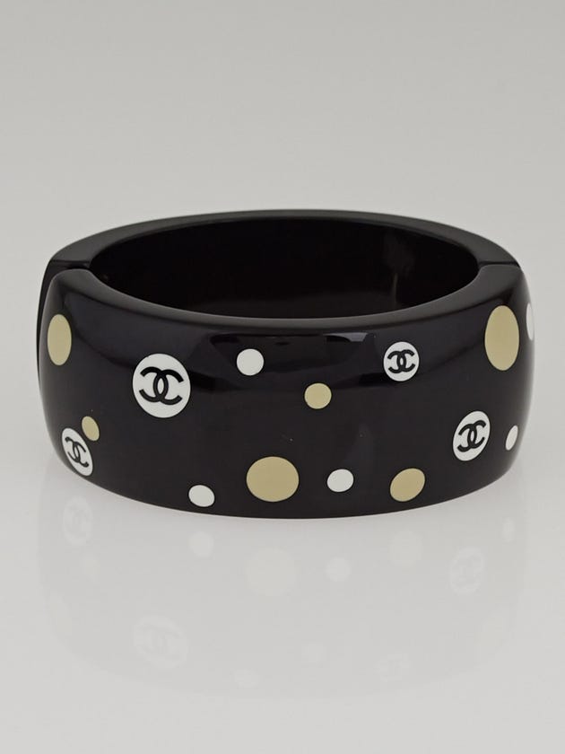 Chanel Black Resin Polka Dot CC Wide Bangle Bracelet
