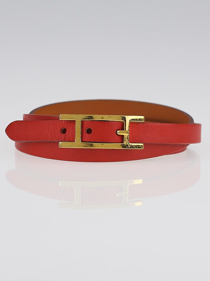 Hermes Capucine Chamonix Leather Gold Plated Hapi 3 MM Bracelet Size GM ...