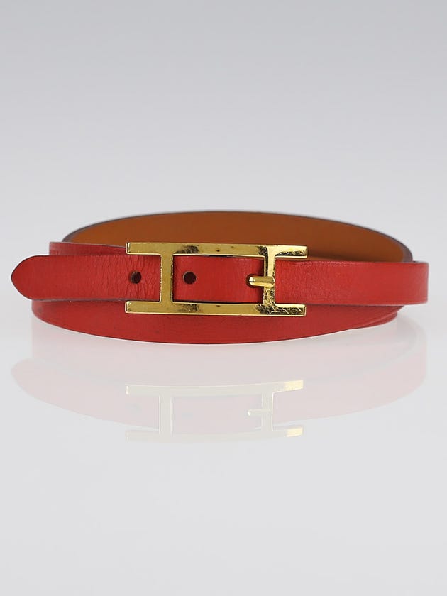 Hermes Capucine Chamonix Leather Gold Plated Hapi 3 MM Bracelet Size GM ...