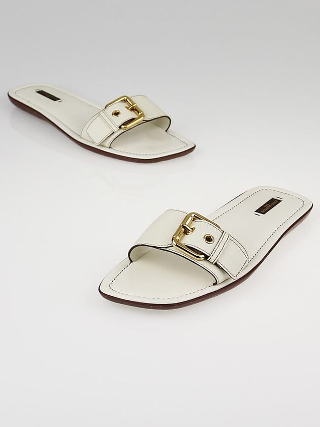 Louis Vuitton White Leather Cap Ferret Slide Mule Sandals Size 9.5/40