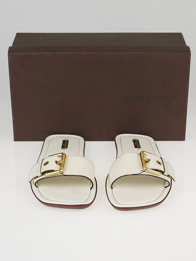 Louis Vuitton White Leather Cap Ferret Slide Mule Sandals Size 9.5