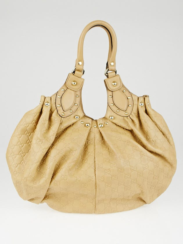 Gucci Beige Guccissima Leather Studded Pelham Bag