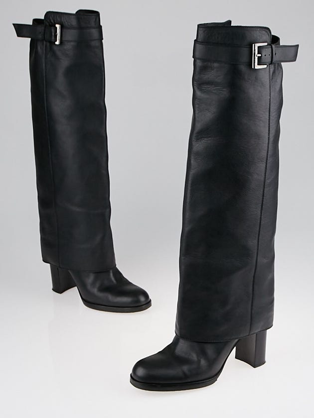Chanel Black Leather Buckle Tall Boots Size 8.5/39