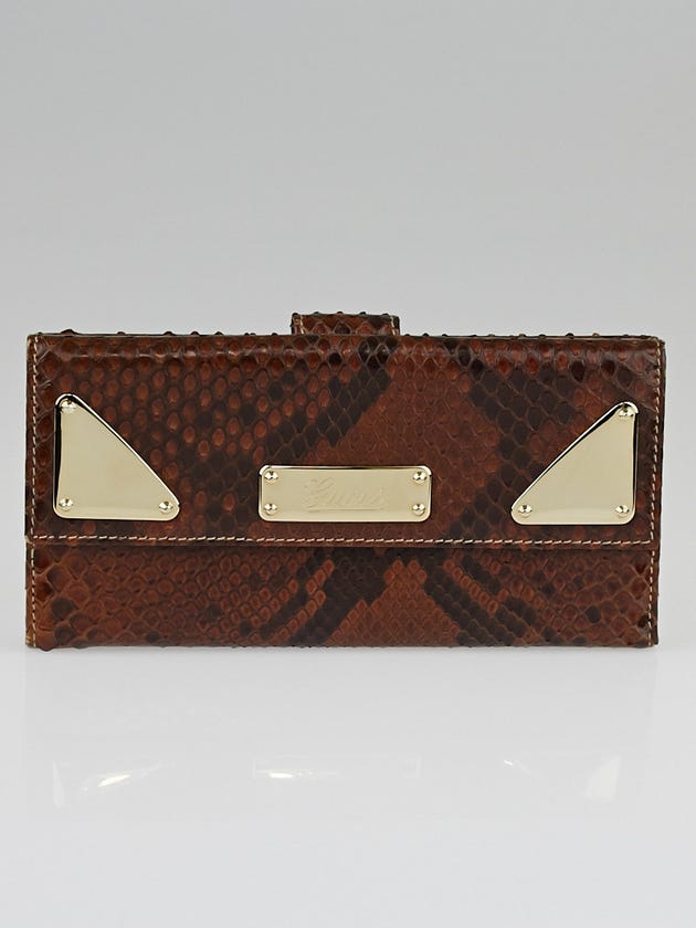 Gucci Brown Python Indy Continental Long Wallet