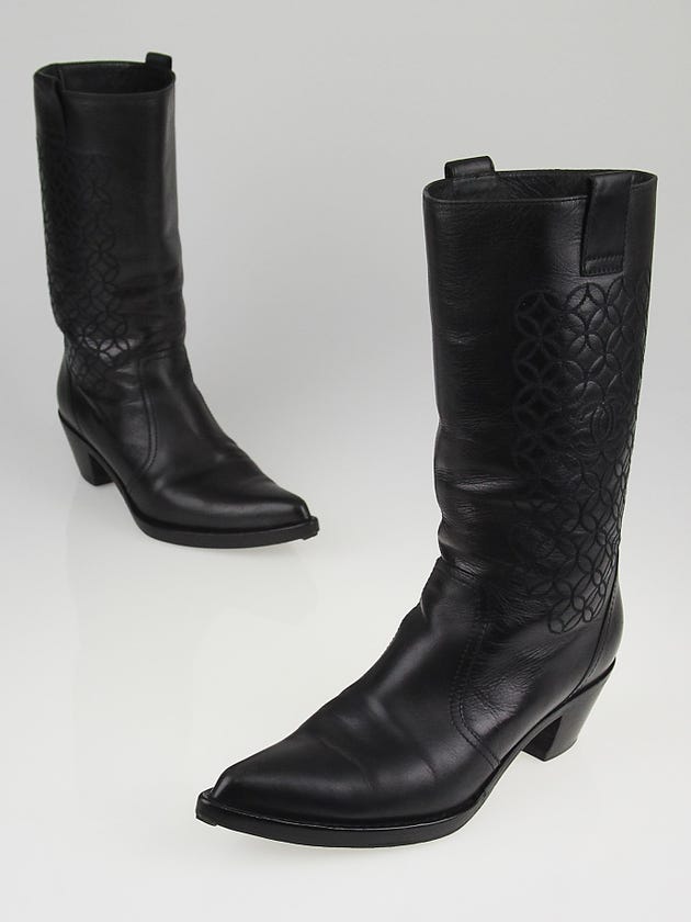 Chanel Black Leather CC Cowboy Boots Size 8/38.5