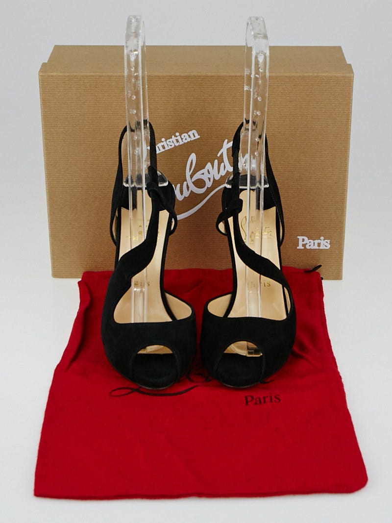 Christian Louboutin Black Suede Viveka 120 Peep Toe Pumps