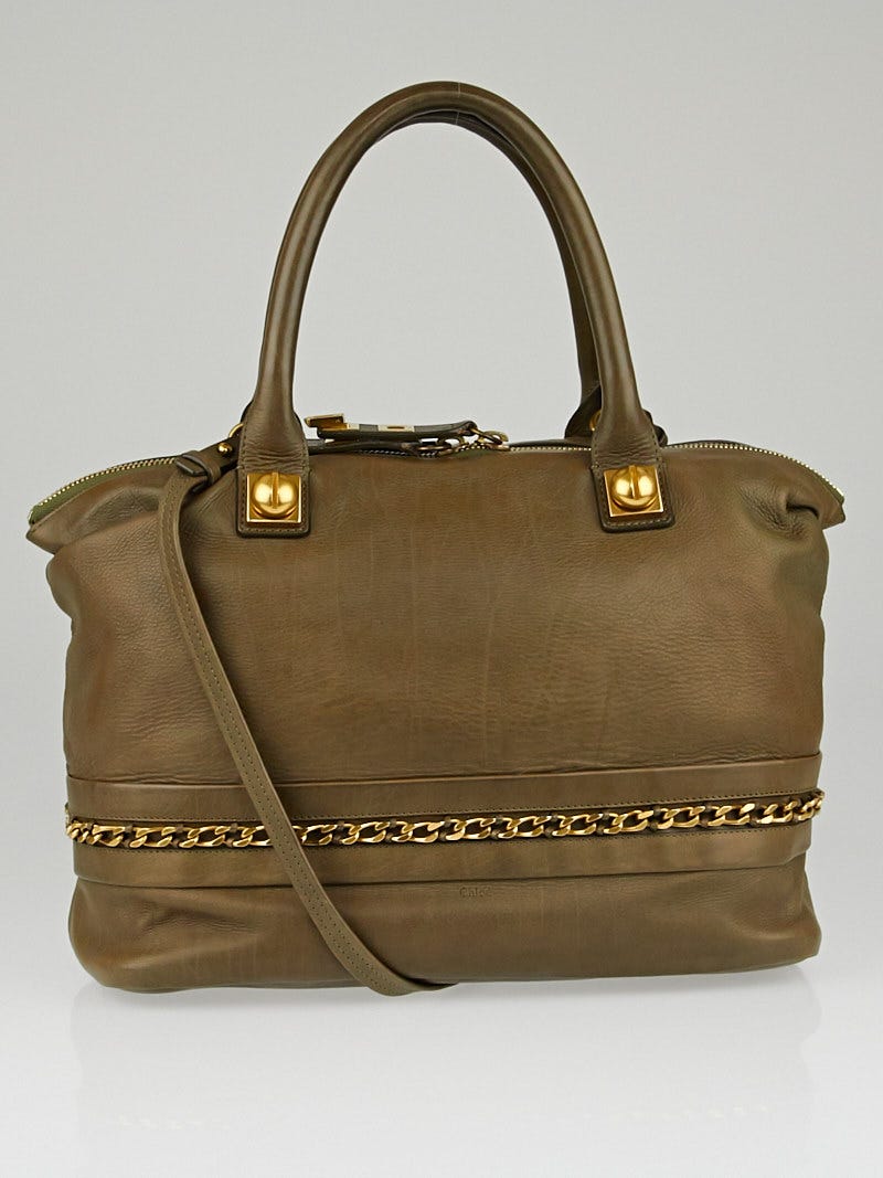 Chloe Khaki Leather Kira Medium Bowler Bag - Yoogi's Closet