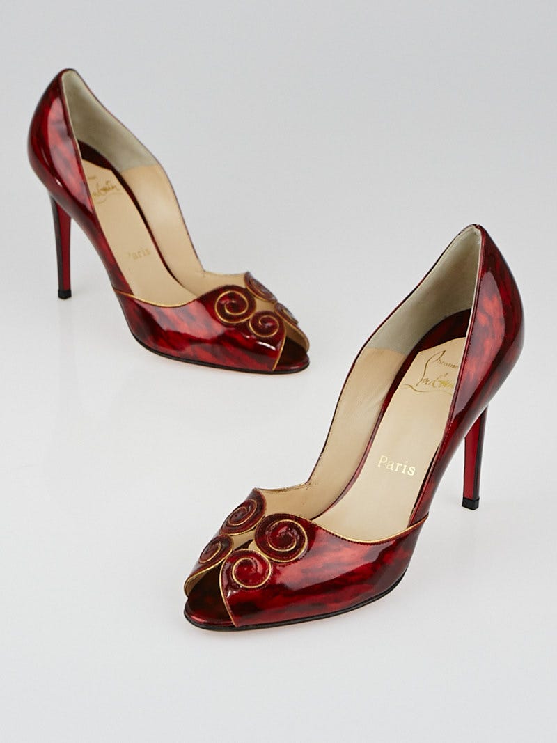 Christian Louboutin Red Tortoise Patent Leather Peep Toe Christian Louboutin Red Tortoise Patent Leather Peep Toe
