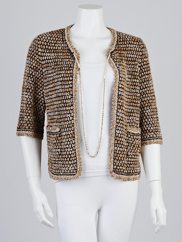 Chanel Beige/Blue/Camel Rayon Cardigan Sweater Size 6/40