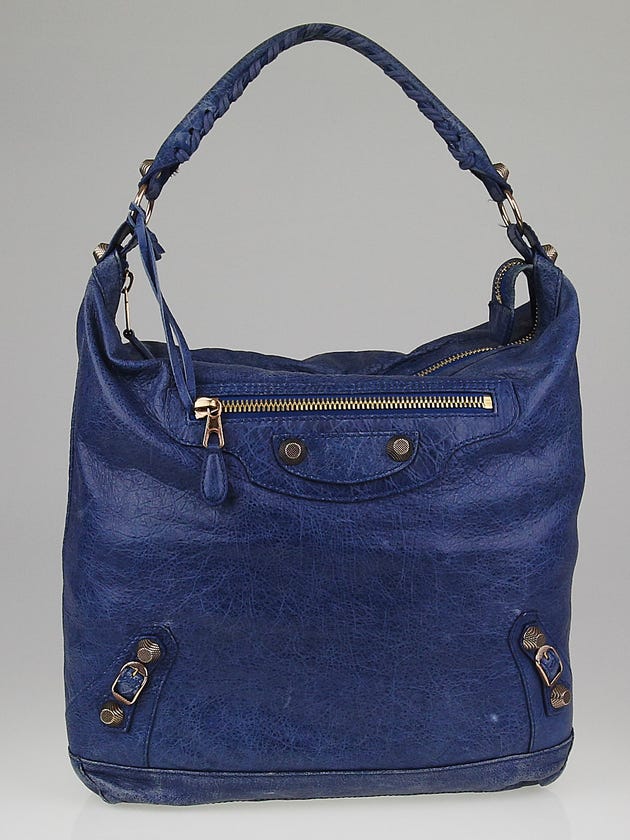 Balenciaga Blue Cobalt Lambskin Leather Giant 12 Rose Gold Day Bag