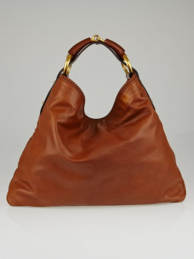 Gucci Tan Leather Chain Horsebit Large Hobo Bag
