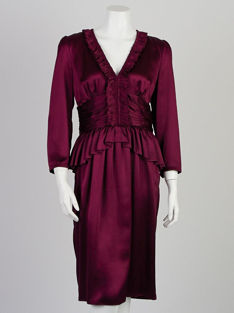 Louis Vuitton Purple Silk Ruched Ruffled Dress With Bow 