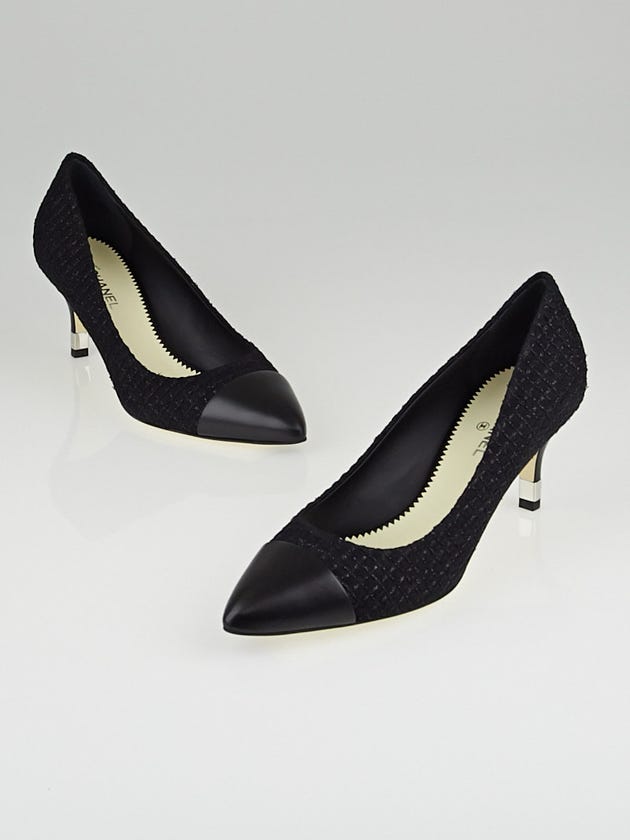 Chanel Black Tweed and Lambskin Cap Toe Pumps Size 9/39.5