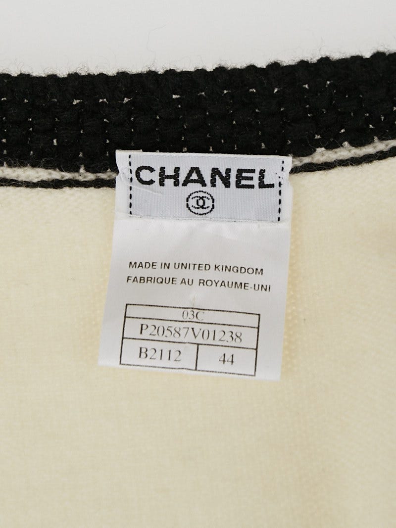 Chanel White/Black Cashmere Cardigan Sweater Size 12/44 | Yoogi's