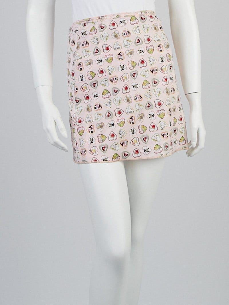 Chanel Pink Cotton Blend Heart Charms Mini Skirt Size 10/42