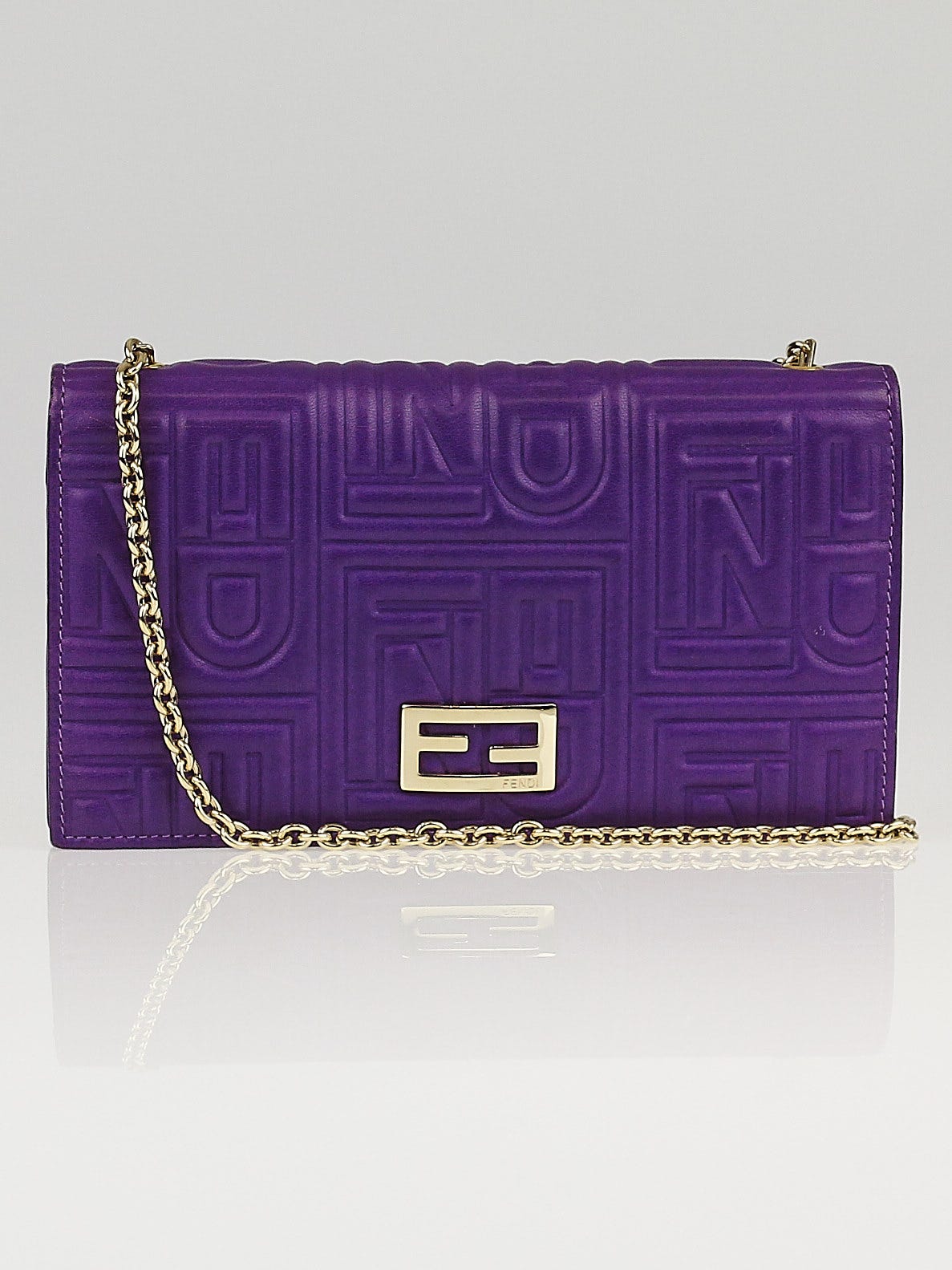 Fendi Purple Embossed Leather Chain Clutch Bag 8M0219 | Yoogi's Closet