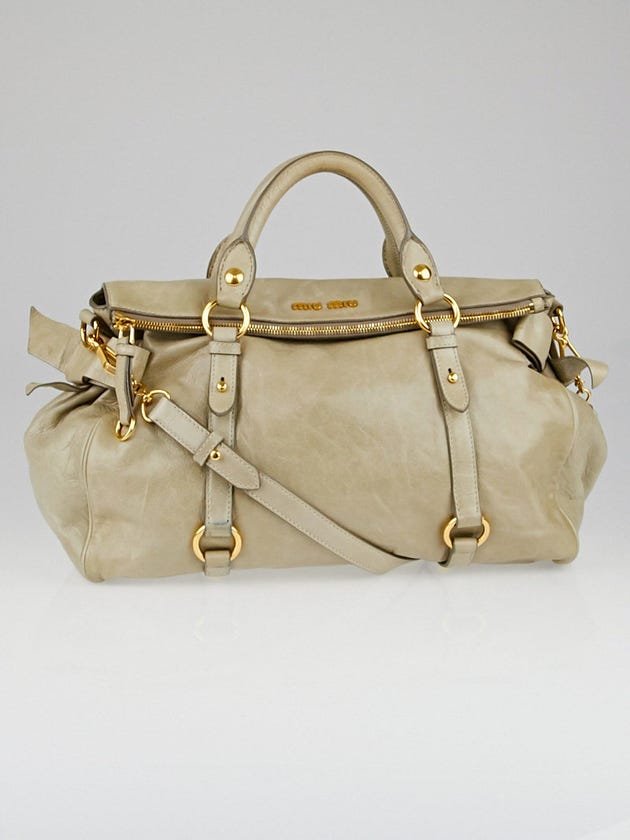 Miu Miu Alluminio Vitello Lux Leather Bow Top Handle Bag