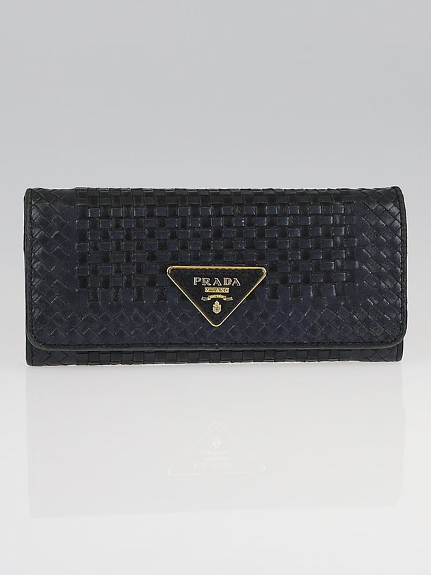 Prada Blue/Grey Woven Leather Continental Wallet