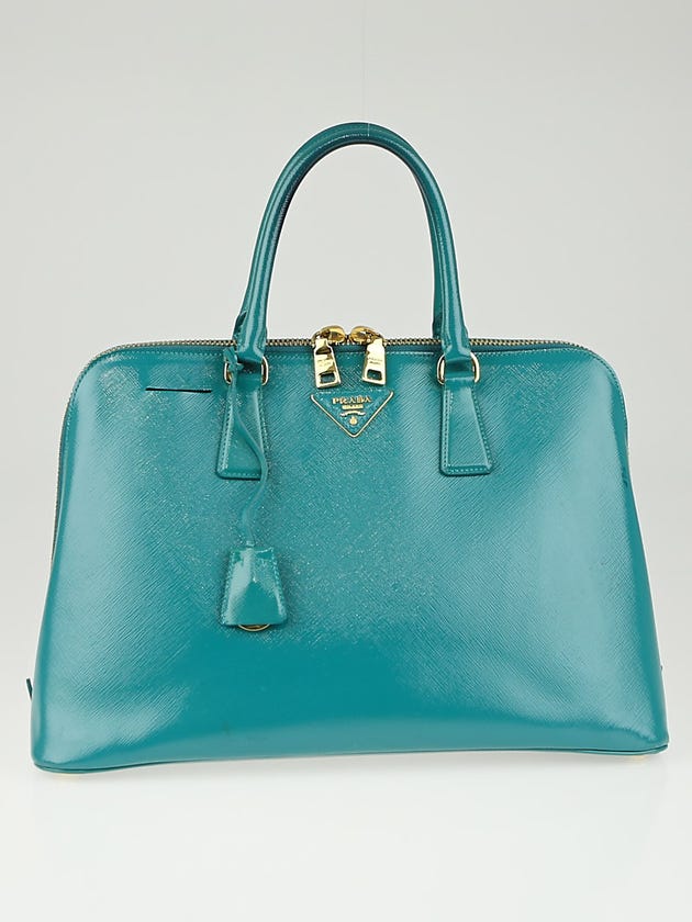 Prada Turchese Saffiano Vernice Leather Top Handle Bag BL0812