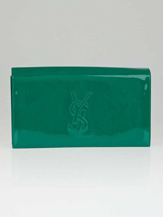 Yves Saint Laurent Green Patent Leather Large Belle du Jour Clutch Bag