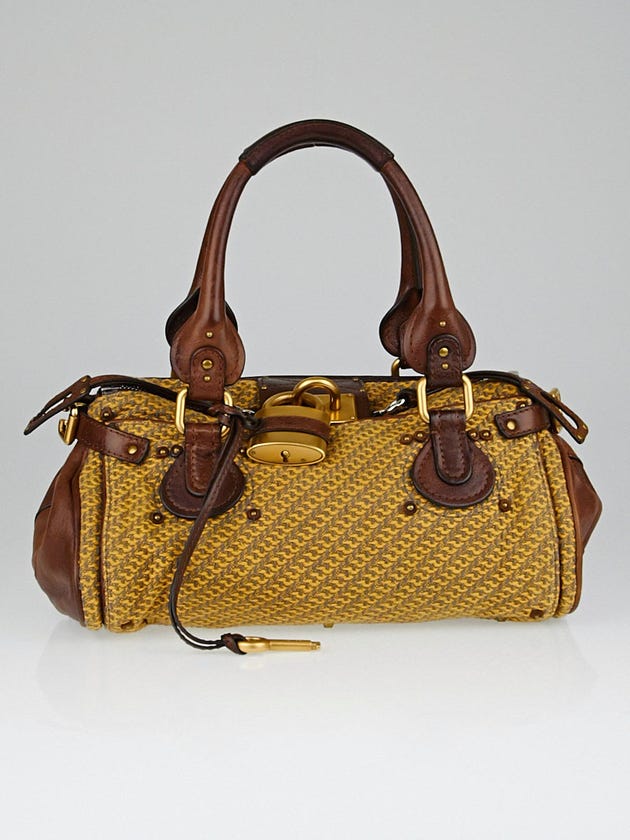 Chloe Paille Knit Fabric and Brown Leather Medium Paddington Satchel Bag