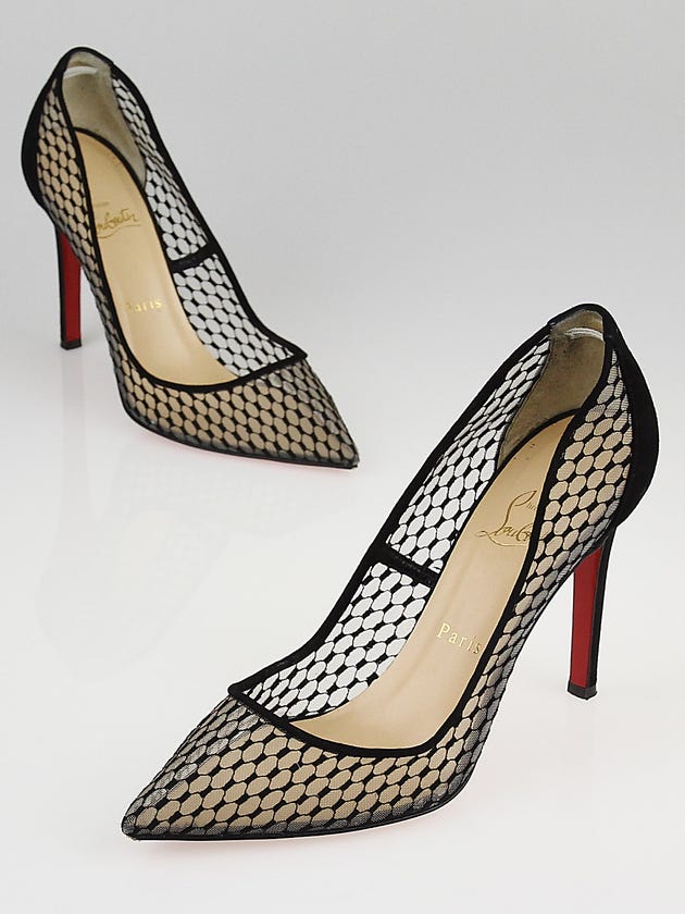 Christian Louboutin Black Mesh and Suede Pigaresille 100 Pumps Size 8/38.5
