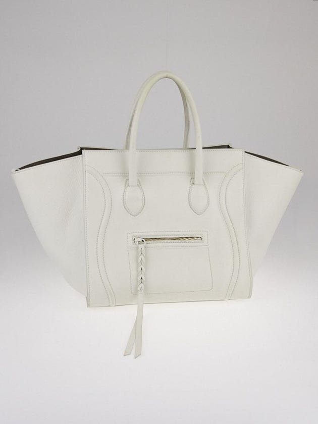 Celine White Pebbled Leather Small Phantom Luggage Tote Bag