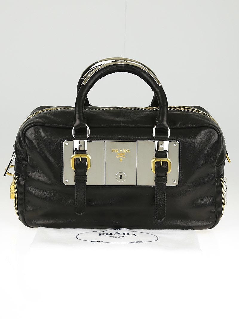 PRADA Glace Calfskin Studded Crossbody Black 1220302