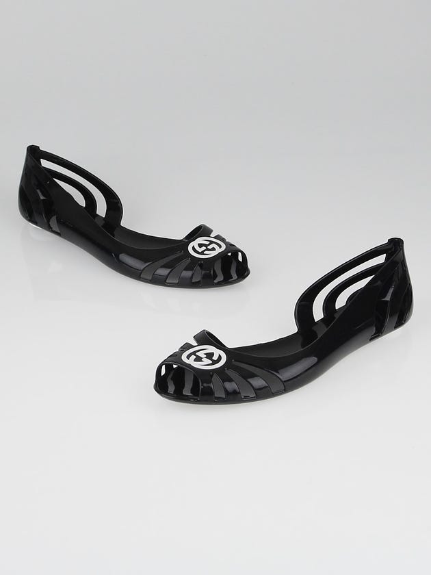 Gucci Black Rubber Interlock G Marola Jelly Flat Sandals Size 8.5/39