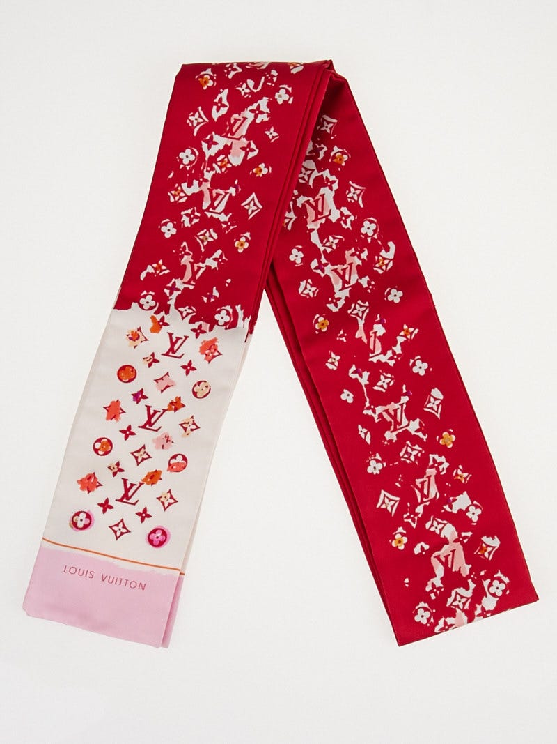 Louis Vuitton Red Monogram Splash Silk Bandeau Scarf - Yoogi's Closet