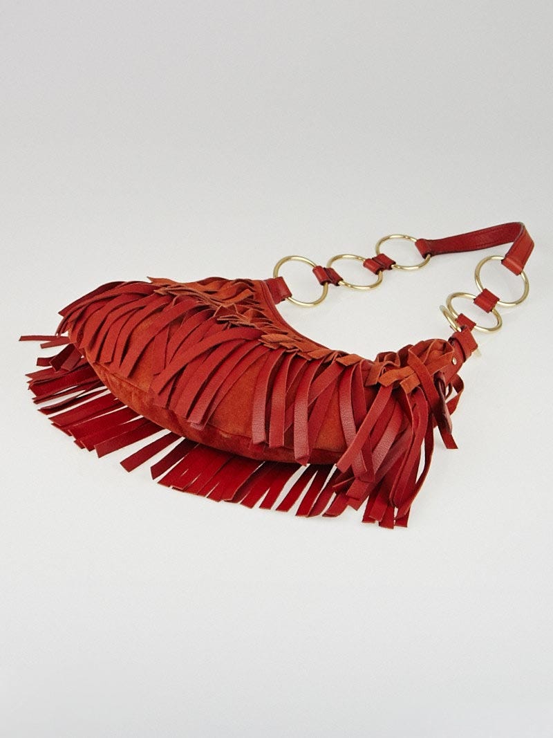 Yves Saint Laurent Red Suede and Leather Fringe Small