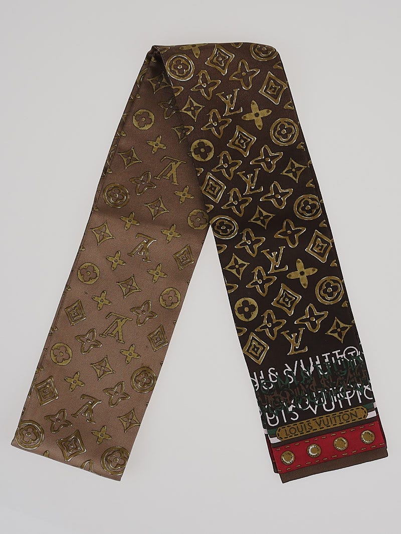 Louis Vuitton Brown Monogram Map Silk Bandeau Scarf - Yoogi's Closet