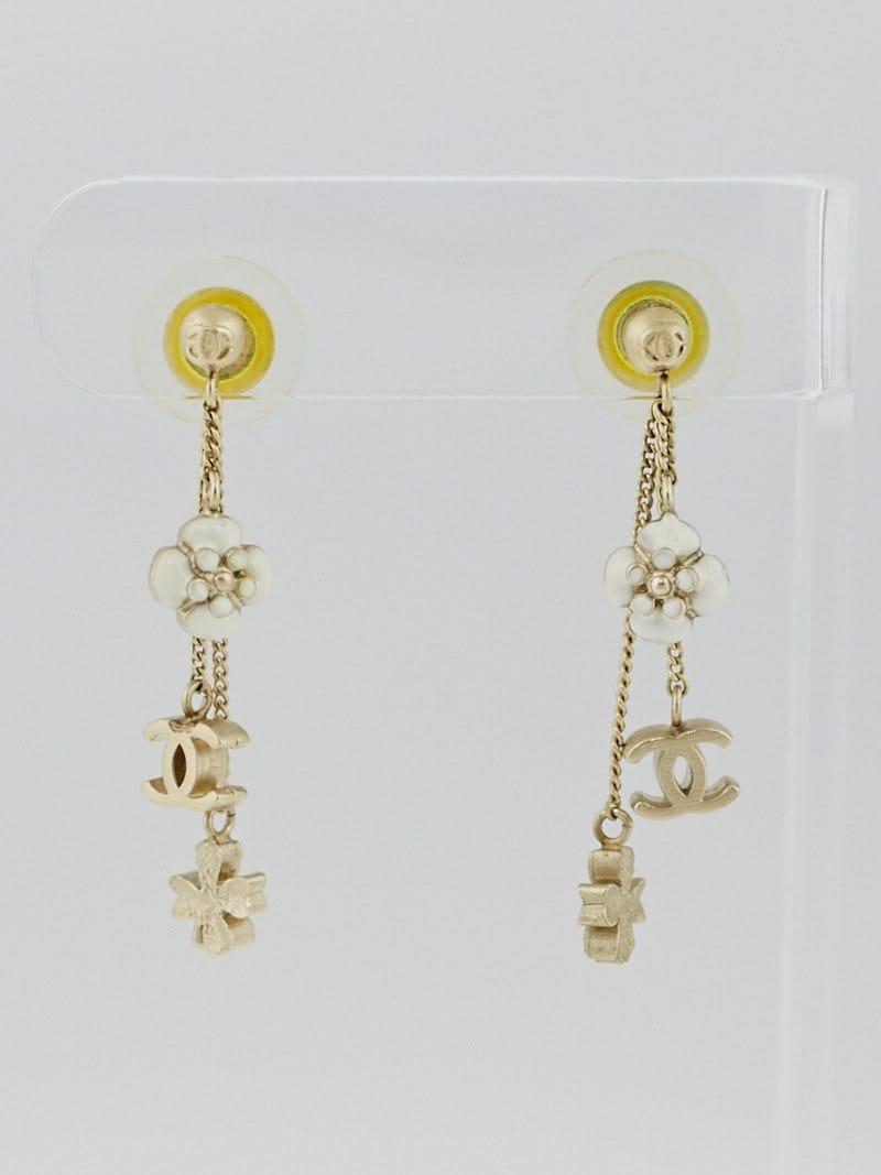 Chanel Goldtone Metal CC and Flower Drop Earrings - Yoogi's Closet