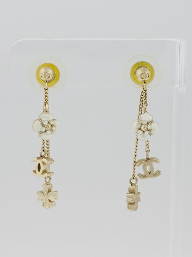 Chanel Goldtone Metal CC and Flower Drop Earrings