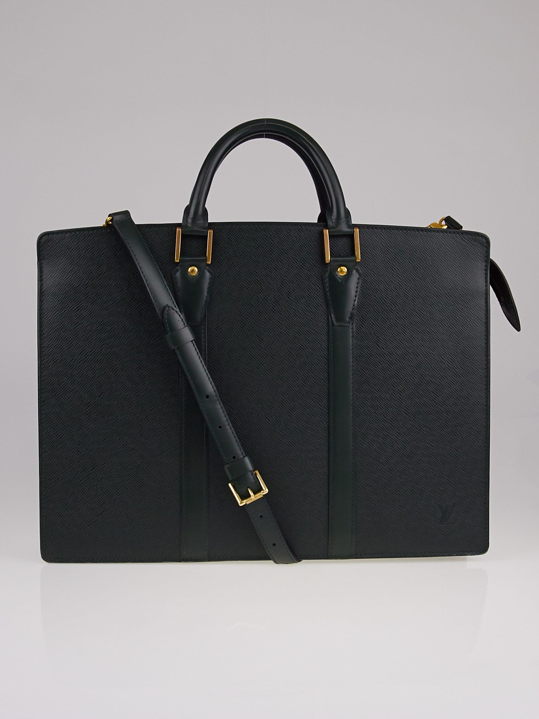 LOUIS VUITTON Lozan Taiga Leather Briefcase Shoulder Bag Black