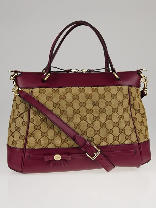 Gucci Beige/Purple GG Canvas Mayfair Bow Small Top Handle Bag