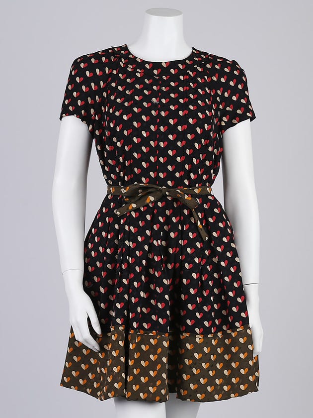Louis Vuitton Black Hearts Print Silk Dress Size 10/42
