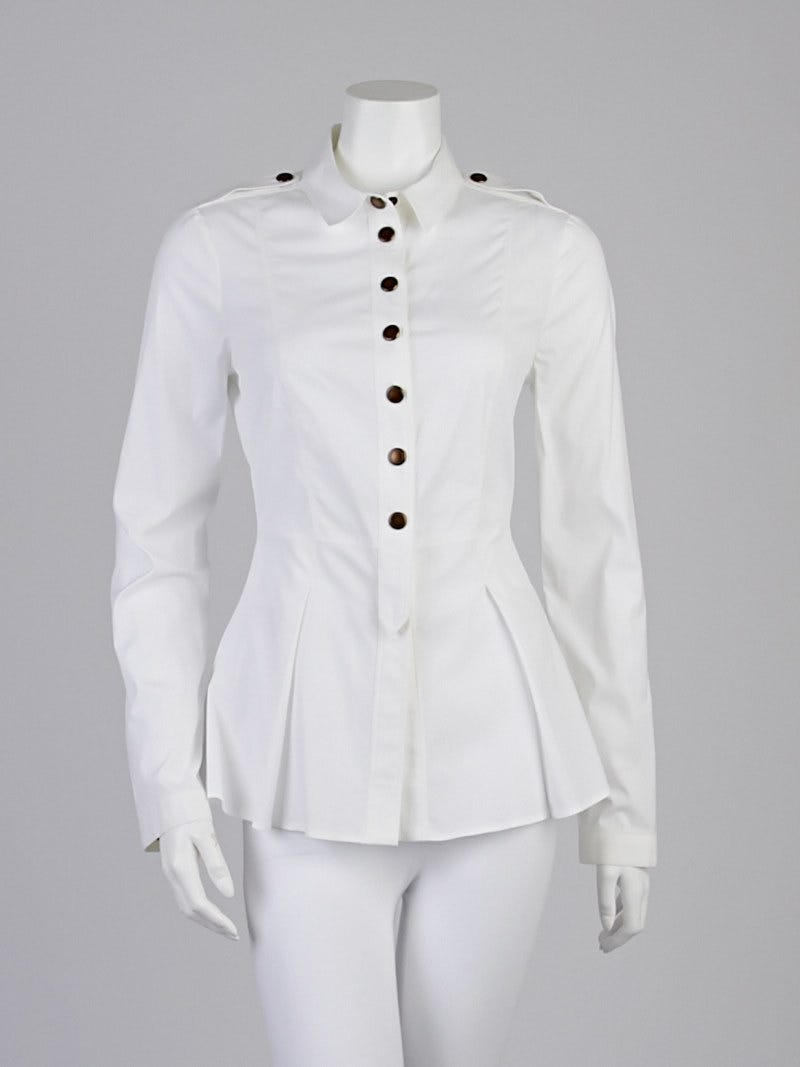 Burberry Prorsum White Cotton Blend Peplum Button Up Blouse Size 8