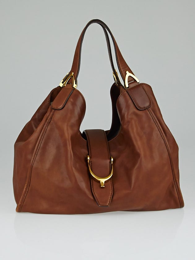 Gucci Brown Washed Leather Soft Stirrup Shoulder Bag