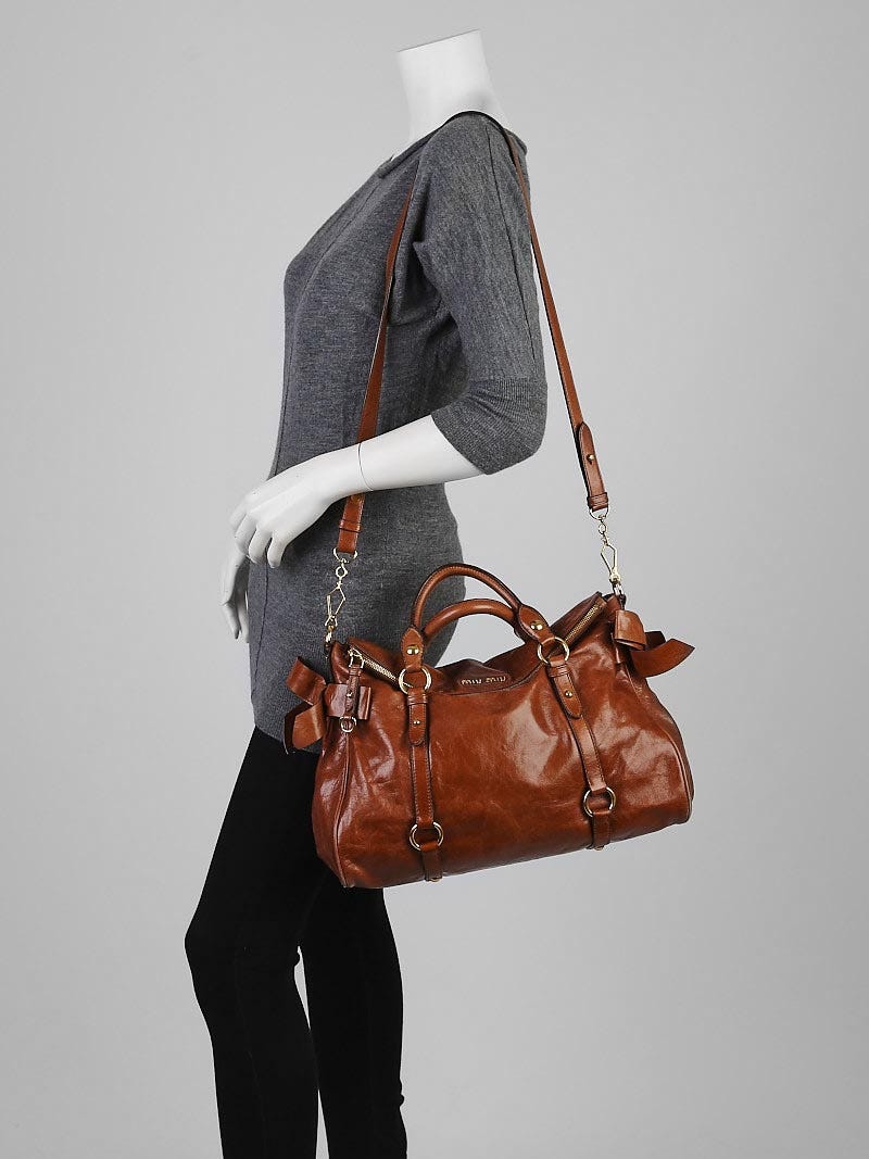 Miu Miu Cognac Vitello Lux Leather Bow Top Handle Bag Miu Miu Cognac Vitello Lux Leather Bow Top Handle Bag