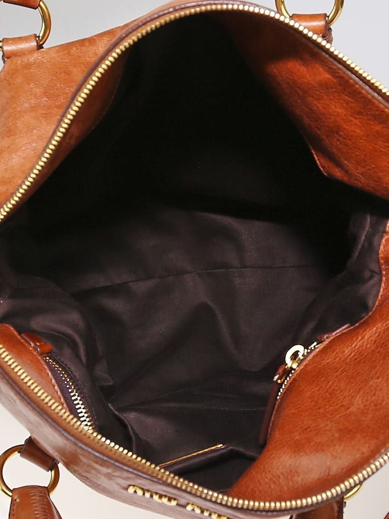 Miu Miu Cognac Vitello Lux Leather Bow Top Handle Bag Miu Miu Cognac Vitello Lux Leather Bow Top Handle Bag
