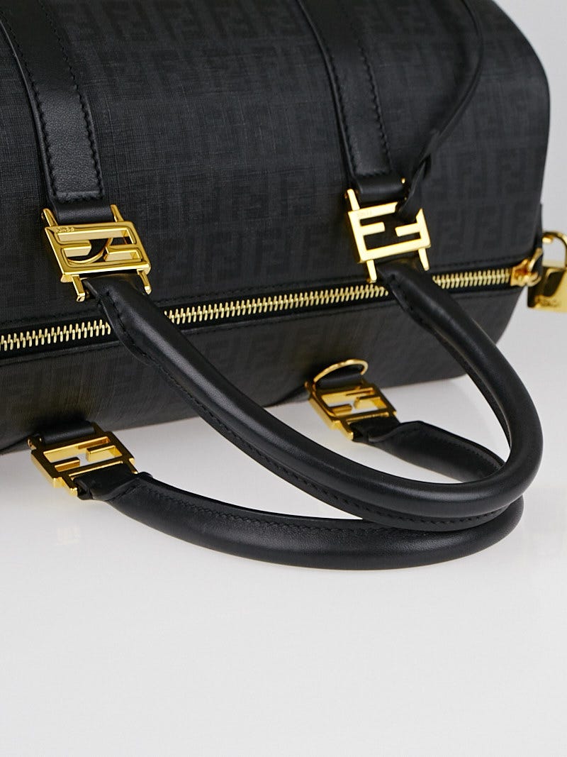 Fendi Black Zucchino Spalmati Canvas Forever Bauletto Boston Bag 