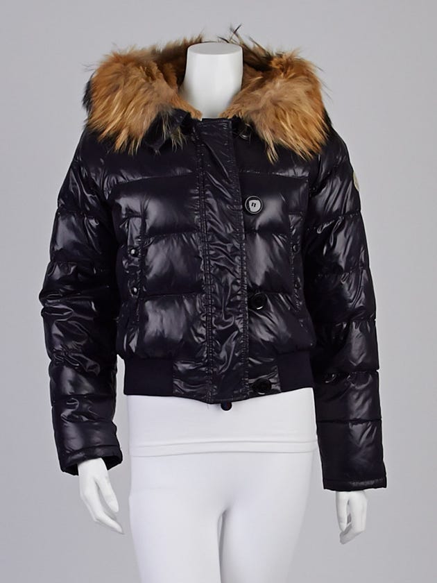 Moncler Black Nylon Quilted Down and Fur Trim Alberta Jacket Size S/1