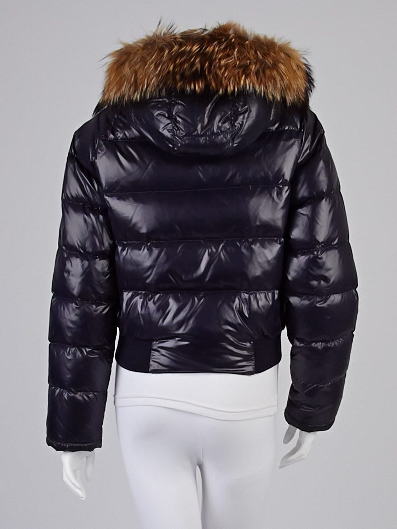 Moncler Black Nylon Quilted Down and Fur Trim Alberta Jacket Size