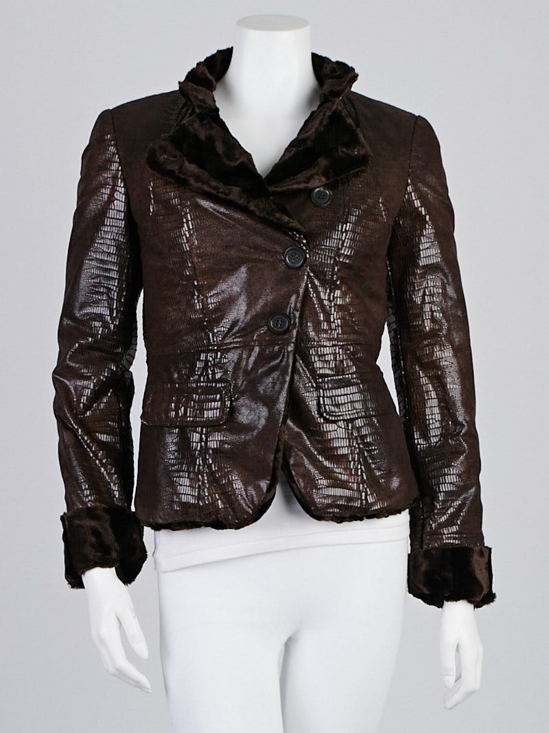 Armani Collezioni Brown Polyester Faux Snakeskin Jacket Size 4/38