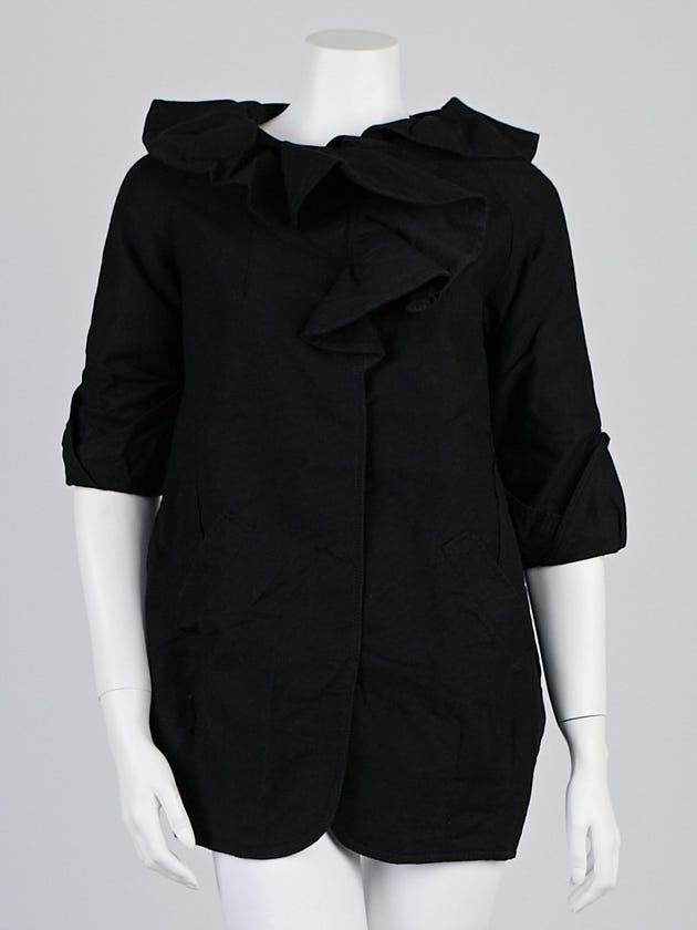 Marni Black Cotton Canvas Ruffles 3/4 Sleeve Jacket Size 4/38