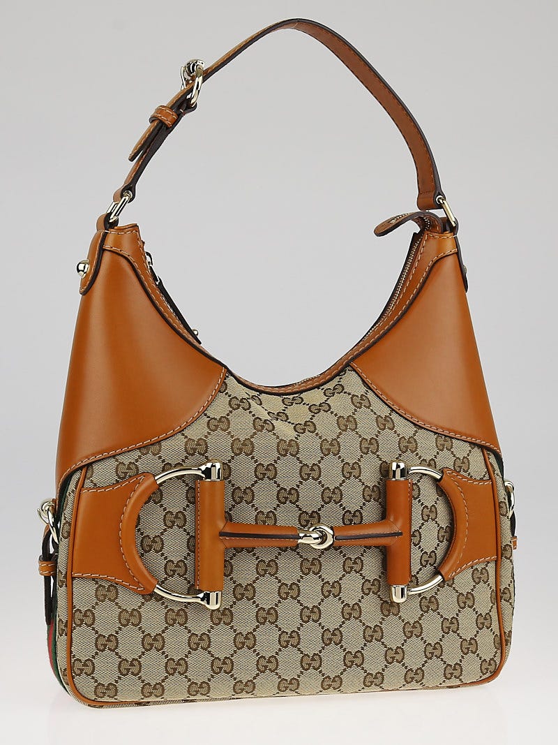 Gucci Beige/Brown GG Canvas and Leather Large Horsebit Hobo Gucci