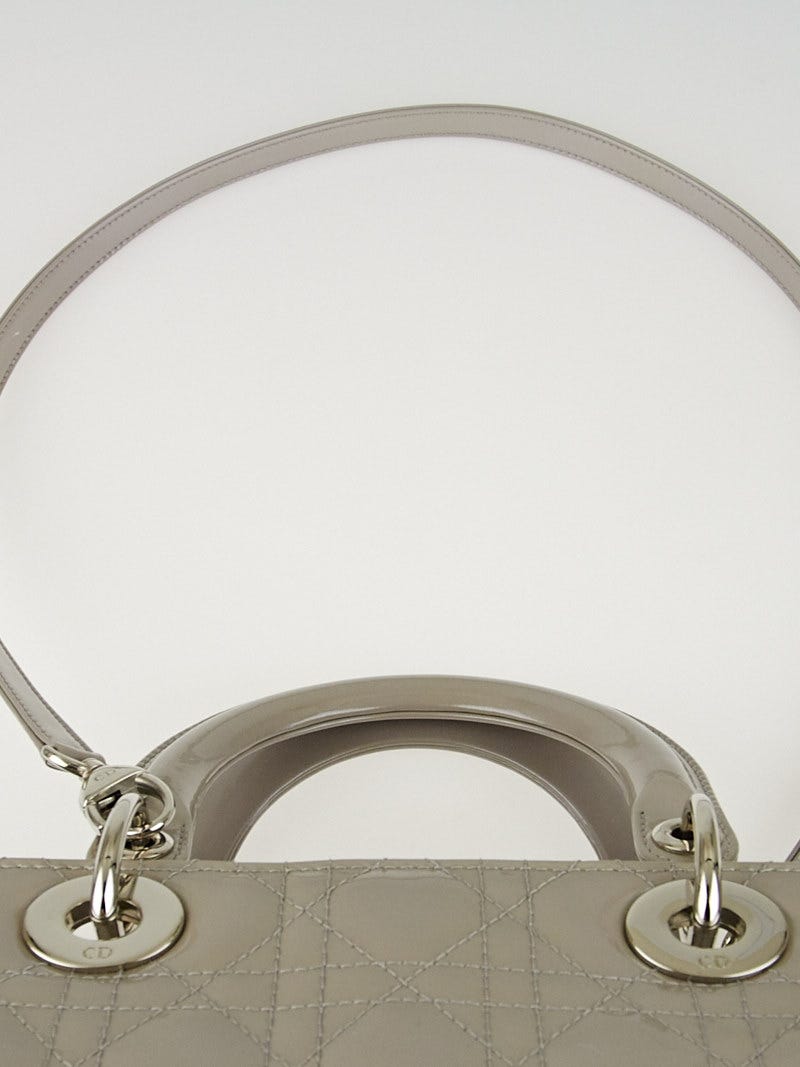 Christian Dior Grey Pearled Cannage Quilted Patent Leather