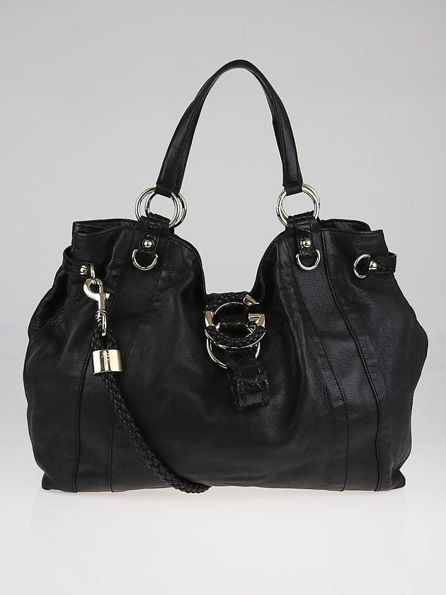 Gucci Black Leather G Wave Large Hobo Bag