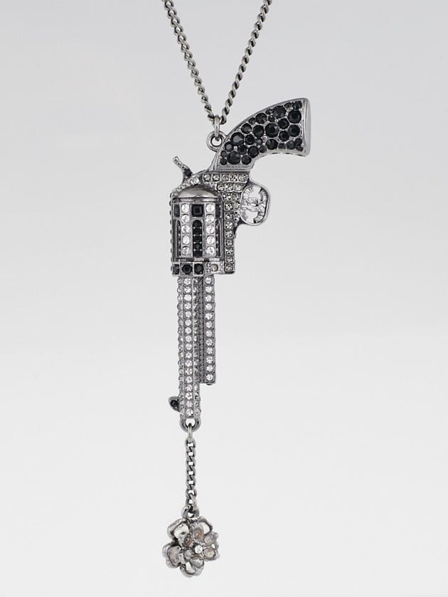 Chanel Ruthenium Metal Crystal Gun Necklace